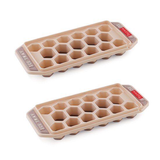 HAZEL PLastic Ice Cube Tray with Honeycomb Design & Silicone at Bottom for Easy Removal, HAZEL Brown, Set of 2