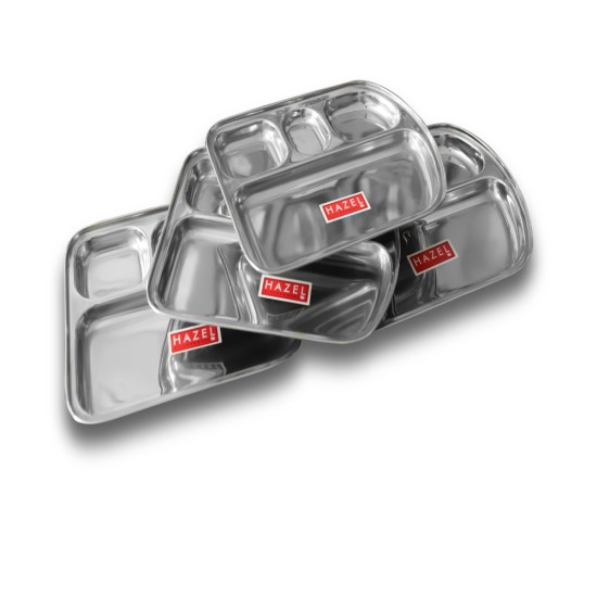 HAZEL Stainless Steel Idli/Vada/Dosa Serving Plates - Set of 4 - Mirror finish
