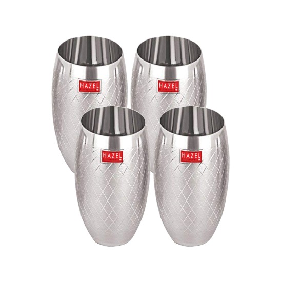 HAZEL Matt Finish Designer Stainless Steel Drinking Glasses 260 ml Set of 4 Pcs, Silver