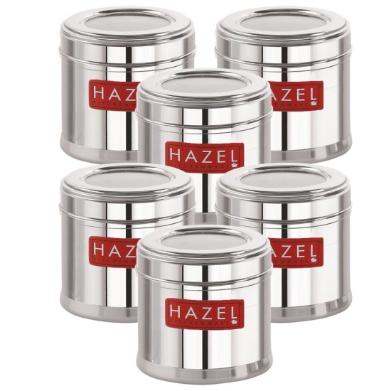 HAZEL Masala Box for Kitchen with Airtight Lid | Stainless Steel Top See Through Storage Containers for Kitchen Air tight, 500 ML, Set of 6