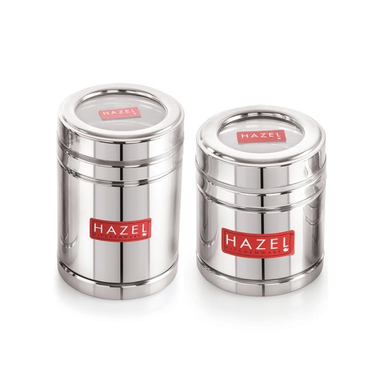 HAZEL Tea Coffee Containers with Transparent Lid | Stainless Steel Kitchen Containers Set of 2 | Tea Coffee Storage Box For Kitchen