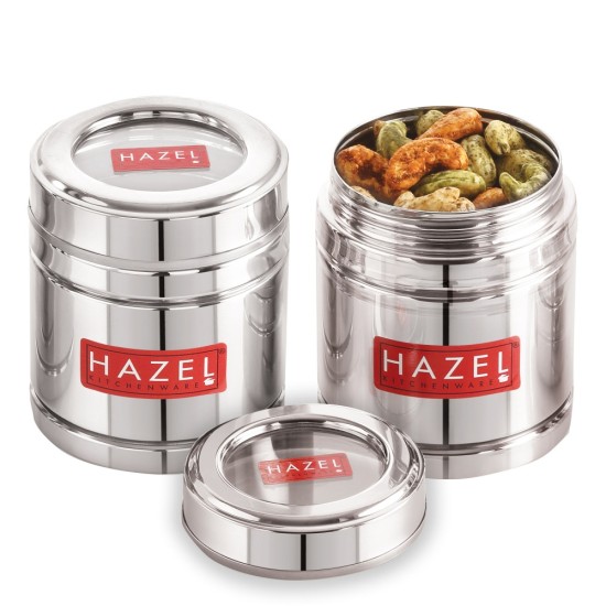 HAZEL Steel Coffee Container with Transparent Lid | Transparent Lid Coffee Powder Storage Box For Kitchen |Food Grade Steel Kitchen Container , Set of 2, 500 ML