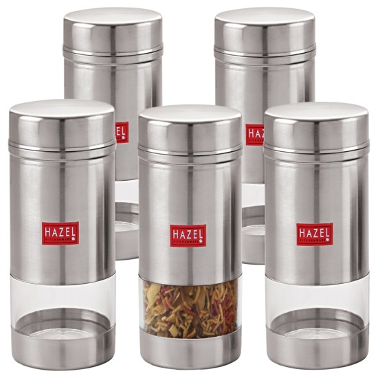 HAZEL Stainless Steel Transparent See Through Container Set of 5, Silver, 600 Ml Each