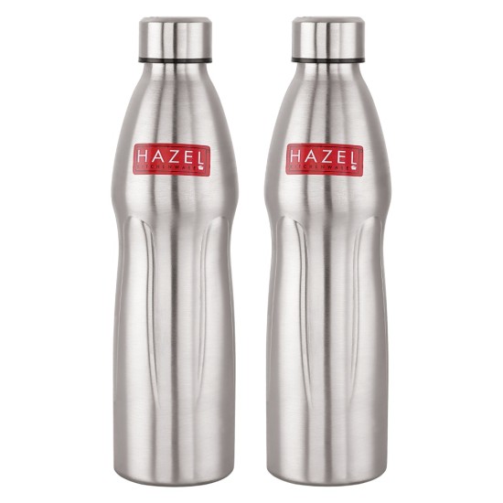 HAZEL Loch S4 Water Bottle 1.1 Litre | Stainless Steel Single Wall Fridge Water Bottle For Office | School | Trekking | Hiking | Travel, Set of 2