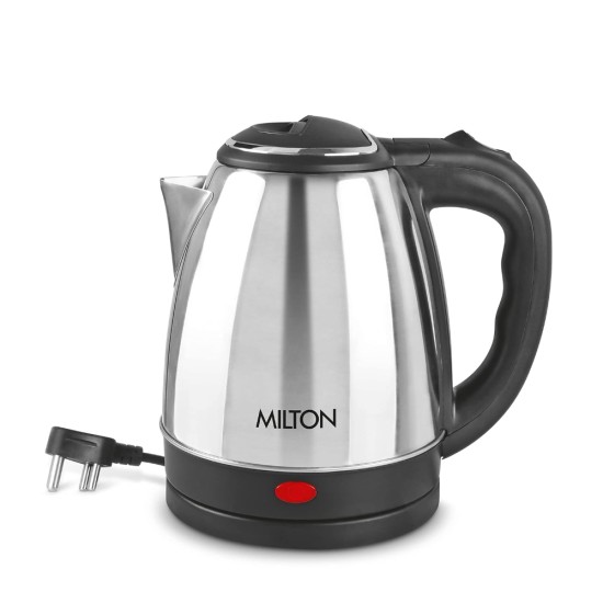 MILTON Stainless Steel 1500 Watts Detachable 360 Degree Auto Cut-off Electric Kettle, 2 Litre, Silver