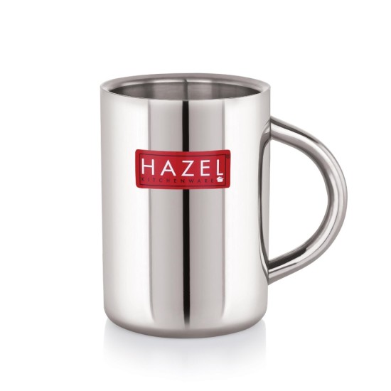 HAZEL Stainless Steel Double Wall Tea coffee Milk Serving Jug Mug with Handle Spill Proof Pouring, 420 ML