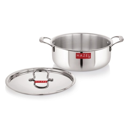 HAZEL Triply Stainless Steel Induction Bottom Stok pot Cookpot Tope with Handle and With Steel Lid, 5 Litre, 28.3 cm