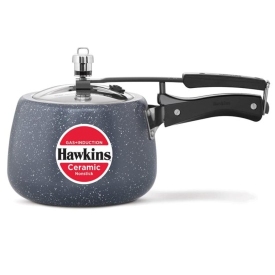 Hawkins 3 Litre Ceramic Nonstick Pressure Cooker, Induction Inner Lid Cooker, Granite Contura shaped Cooker, Best Cooker, Blue