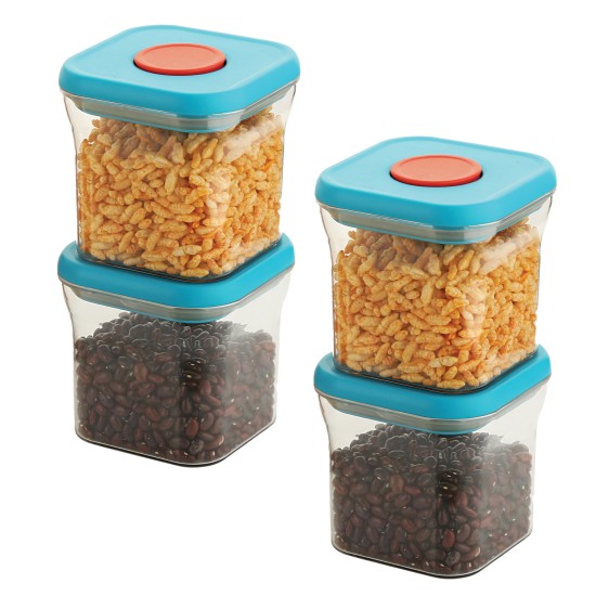 HAZEL Airtight Food Storage Containers with One-Touch Pop-Up Lid | Leakproof, Stackable Jar, 600 ML, Blue, Set of 4