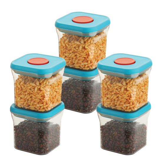 HAZEL Airtight Food Storage Containers with One-Touch Pop-Up Lid | Leakproof, Stackable Jar, 600 ML, Blue, Set of 6