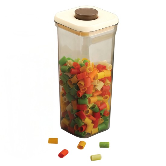 HAZEL Airtight Food Storage Container | Plastic Kitchen Jar for Pulses, Grains, Cereal, Snacks, 1600 ML, Cream