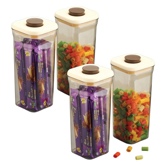 HAZEL Airtight Food Storage Container | Plastic Kitchen Jar for Pulses, Grains, Cereal, Snacks, 1600 ML, Cream, Set of 4