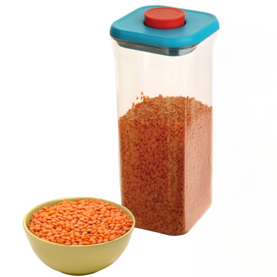 HAZEL Airtight Food Storage Container | Plastic Kitchen Jar for Pulses, Grains, Cereal, Snacks, 1600 ML, Blue